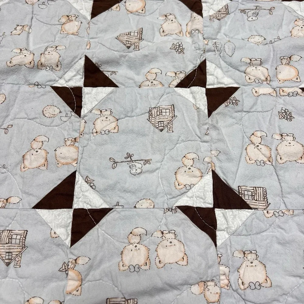 Handmade Vintage Kitty Cats Baby Quilt Square Patchwork 2 Sided 32.5 x 36.5